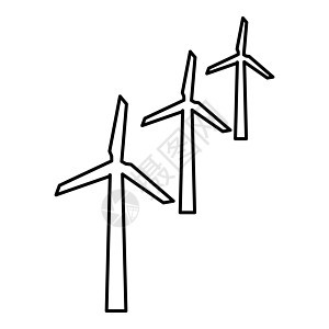 风力发电机涡轮动力风车清洁能源概念轮廓轮廓线图标黑色矢量插图图像薄平面样式图片