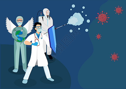 医生 护士和科学家正在与 2019 年在世界范围内大流行的冠状病毒作斗争 平面样式卡通插图矢量图片