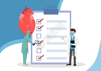 医生用剪贴板上显示的值检查心脏健康 体力和内心功能 平面矢量图解图片