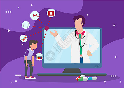 在线医疗概念在线咨询医生在线医生远程医疗为患者提供在线医疗服务矢量插图平面样式图片