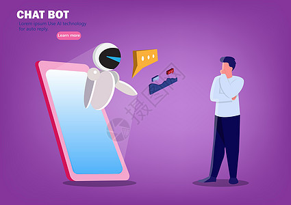 Chatbots与未来的营销 AI概念和IOT业务 人与聊天bot应用程序的聊天 对话框支持矢量插图图片