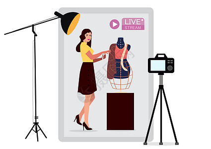 服装穿衣 服装 网上购物内容有名的创意时装影响者平板插图设计图片