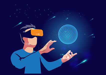 身戴带全息手指触碰的VR玻璃眼镜的商务人士数字工作背景虚拟板竞赛办公室解决方案插图会计元界创造力商业团队商务图片