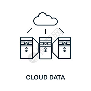 云数据图标 来自技术集合的线元素 用于网页设计 信息图表等的线性云数据图标标志图片