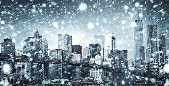 纽约布鲁克林大桥 在下雪时旅行建筑建筑学天空暴风雪雪花摩天大楼降雪城市漂移图片