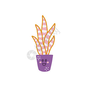陶罐中可爱的苏cuculent 植物 手绘样式中的矢量平板插图风格热带植物学绘画微笑打印花盆涂鸦叶子卡通片图片