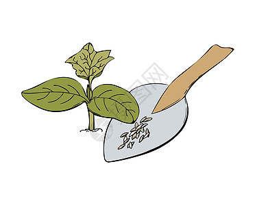发芽的黄瓜土壤和种子 矢量手绘插图 涂鸦园林植物 幼苗 轮廓图像 轮廓 孤立的白色背景图片
