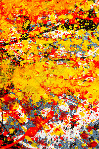 明亮的背景图形图像 滴水 表达 五颜六色的溢出瑕疵 混合颜色 郁郁葱葱的熔岩橙色黑色白色红色黄色 垂直方向 顶视图 平躺图片