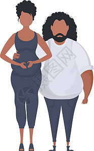 怀孕妇女与丈夫一起全面成长 孤立无援 孕期幸福概念 平板风格的可爱插图图片