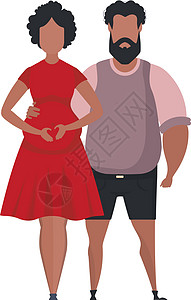 怀孕妇女与丈夫在完全成长中 孤立无援 孕期快乐的概念 卡通风格的矢量图片