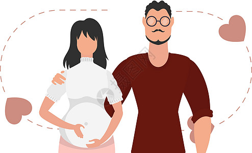 男人和孕妇在腰部被隔离 怀孕快乐的概念 平板风格的可爱插图 (笑声)图片