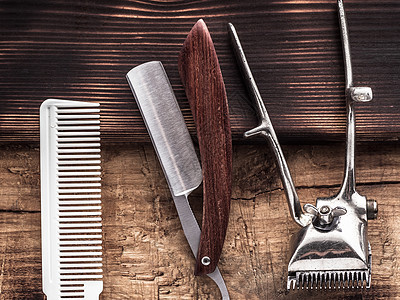 理发师工具 古典剪刀直剃刀 梳子收藏胡须绘画横幅卫生发型理发店理发奶油职业图片