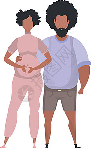 怀孕妇女与丈夫在完全成长中 孤立无援 孕期快乐的概念 矢量说明图片