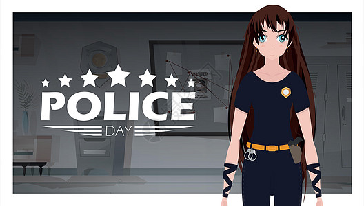 穿制服的漂亮女警察 矢量图帽子法律代理人治安女士插图职业安全成人调查图片