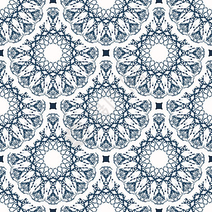 无缝图案与反向模式 背景有白色和蓝色 适合壁纸 矢量织物曲线漩涡艺术波浪状植物群样本天蓝色打印装饰品图片