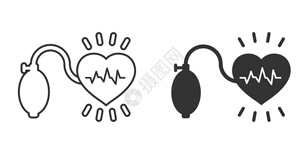 以平板风格显示的动脉血压图标 用孤立背景显示的心跳监测矢量插图 脉冲诊断代表商业概念测试员有氧运动压力计韵律医生检查器机器病人疾图片