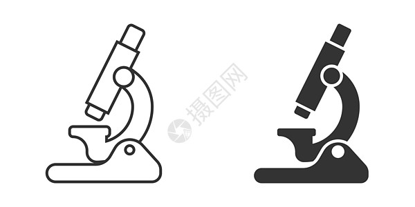 以平板风格的显微镜图标 实验室放大器矢量图解 用孤立背景显示 生物学仪器标志商业概念插图医疗微生物技术微生物学白色生物镜片科学药图片