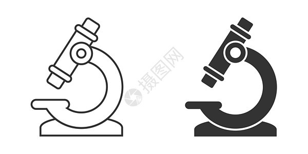 以平板风格的显微镜图标 实验室放大器矢量图解 用孤立背景显示 生物学仪器标志商业概念科学白色镜片放大镜插图学校乐器宏观药品化学图片