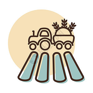 字段平板图标上的拖拉器小麦农业收成场地农民食物车辆拖拉机乡村背景图片