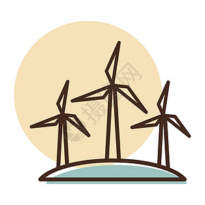 Windmill平板矢量孤立图标活力环境农场插图发电机技术涡轮力量生态图片