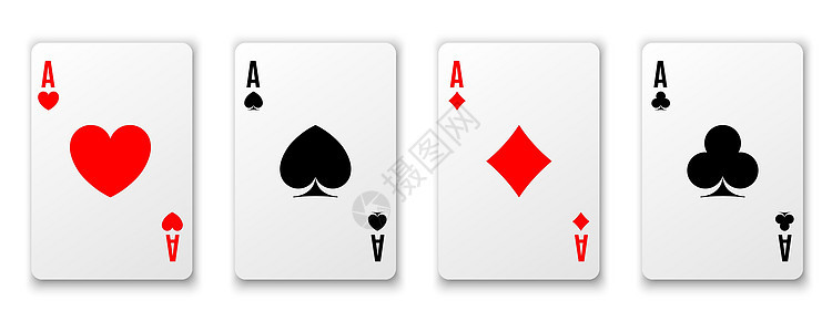四个 A 扑克获胜手 红心王牌项目甲板卡片财富赌注数据俱乐部运气插图套装图片
