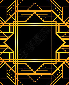 历史背景 1920年代的风格钻石金子星星网格几何学内衬装饰框架线条菱形图片