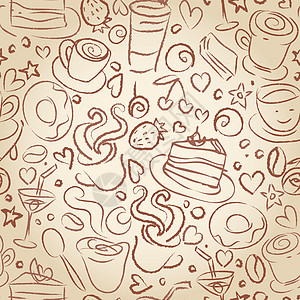 咖啡时间 您设计时无缝的背景背景食物包装草图咖啡店绘画食堂餐厅手绘休息美食图片