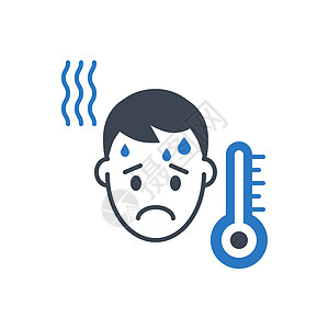 与高体温相关的高体温度矢量 glyph 图标卫生疾病药品药物感染保健诊断治疗发烧蓝色图片