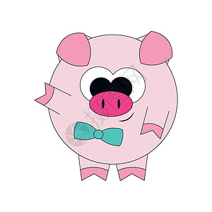 领领带中的猪猪 用颜色绘制插图图片