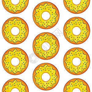 白色孤立背景上的无缝黄甜甜圈模式 软糖甜蜜的顶端视图面包纺织品糕点插图水彩织物风格蛋糕庆典绘画图片