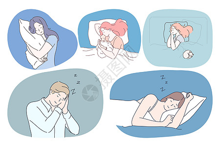 睡眠 放松和舒适的休息概念收藏苏醒就寝卧室男人说谎毯子孩子姿势睡衣图片
