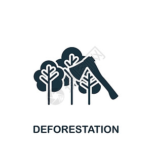 信息碎片化砍伐森林图标 用于模板 网络设计和信息图的单色简单图标日志木材工人臭氧林业荒漠化松树气候卡车树桩插画