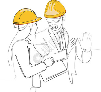 穿戴头盔的连续线绘图工程师矢量贸易工具木工草图职业商业设计画线木制品图片