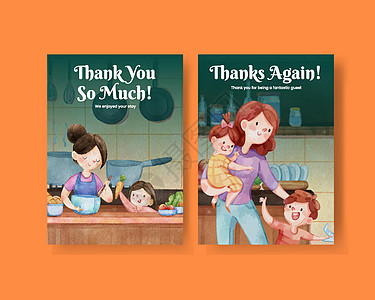多谢爱超妈妈概念的纸牌模板 水彩风格问候语母亲卡片孩子广告营销母性家庭插图成人图片