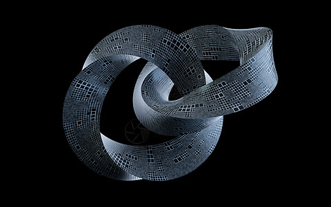 黑金属莫比乌斯脱衣带 3D黑色环形几何学创造力曲线戒指失真渲染金属框架图片
