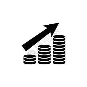 硬币阶梯 钱堆 利润增长 平面矢量图标说明 白色背景上的简单黑色符号 硬币梯子 钱堆增长标志设计模板 用于 web 和移动 UI图片
