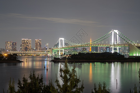 夜景Odaiba湾和彩虹桥长期暴露图片