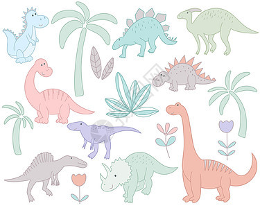 设置有趣的恐龙和植物图片