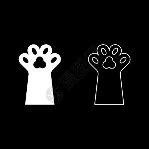 Paw 猫宠物概念组设置图标白色矢量图示显示图像固态填充轮廓轮廓线细平板样式图片