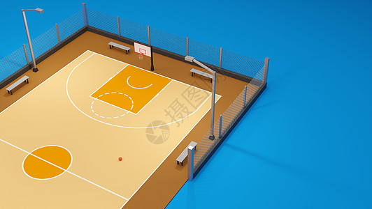 街头篮球场 体育队的构想3D运动多边形竞赛天空法庭篮子栅栏操场学校分数图片