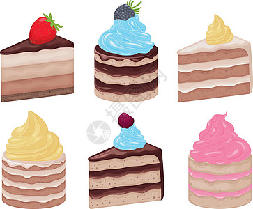 蛋糕 一组不同的三角形蛋糕 用各种奶油和浆果装饰的蛋糕 甜点的集合 矢量图巧克力生日糖果派对味道卡通片食物插图水果糕点图片