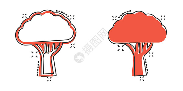 漫画风格的树图标 白色孤立背景上的森林卡通矢量插图 植物喷洒效应标志商业概念卡通片生态环境叶子季节花园硬木公园木头生长图片