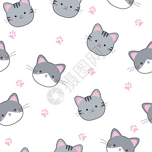 白色背景矢矢量插图上的天衣无缝模式小猫墙纸横幅猫咪宠物卡通片粉色动物乐趣图片