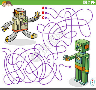 带有卡通机器人字符的迷宫游戏拼图图片