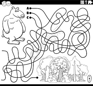 带卡通熊字符和森林彩色书页的迷宫图片