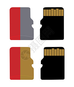 微小SD卡矢量图 两张灰色和金色的内存卡图片