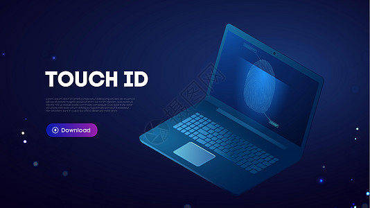 Touch id 生物识别技术 笔记本生物认证蓝色技术背景图片