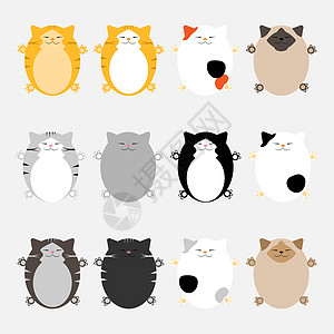 不同颜色的可爱猫 矢量卡通插图 有趣的玩乐 纺织品印刷 包装 T恤衫图片