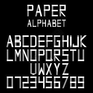 折纸风格的纸质字母表 从黑色背景上的纸条折叠的字母和数字 矢量图 字体设计图片