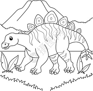 儿童色彩化页面白色彩页恐龙荒野孩子们孩子染色手绘动物插图图片